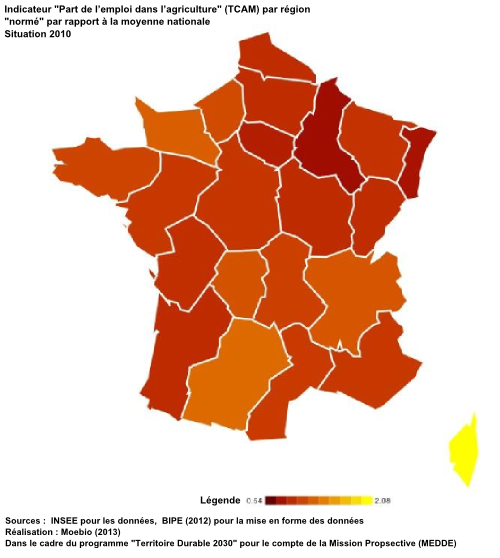 Part des emploi dans l'agriculture (TCAM)